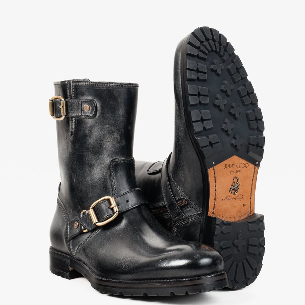 Jimmy Choo Black Leather Engineer Biker Buckle Boots - Picture 4 of 13